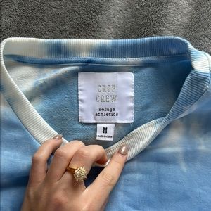 Refuge Blue and White Crop Hoodie